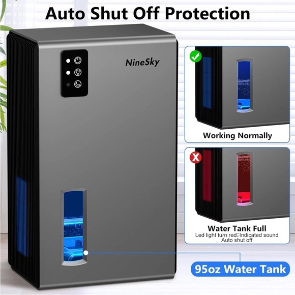 NineSky CT2 Gray Corded Electric Night Mode Odor Removal Dehumidifier 95OZ - Picture 3 of 4